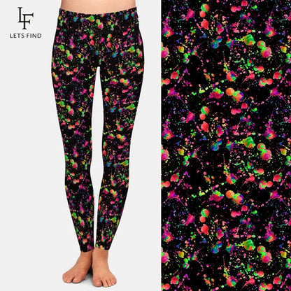 Watercolor Splatter Pattern Digital Print Women Leggings High Waist Fitness Slim Stretch Leggings