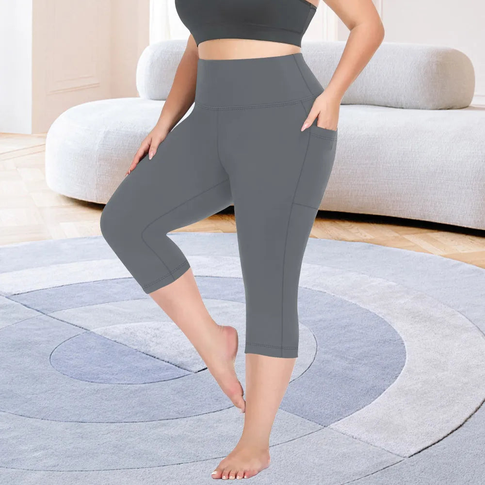 Women's Milk Silk Yoga Pants Plus Size High-Waisted Workout Leggings with Side Pockets, European Fit Gym To Street Activewear