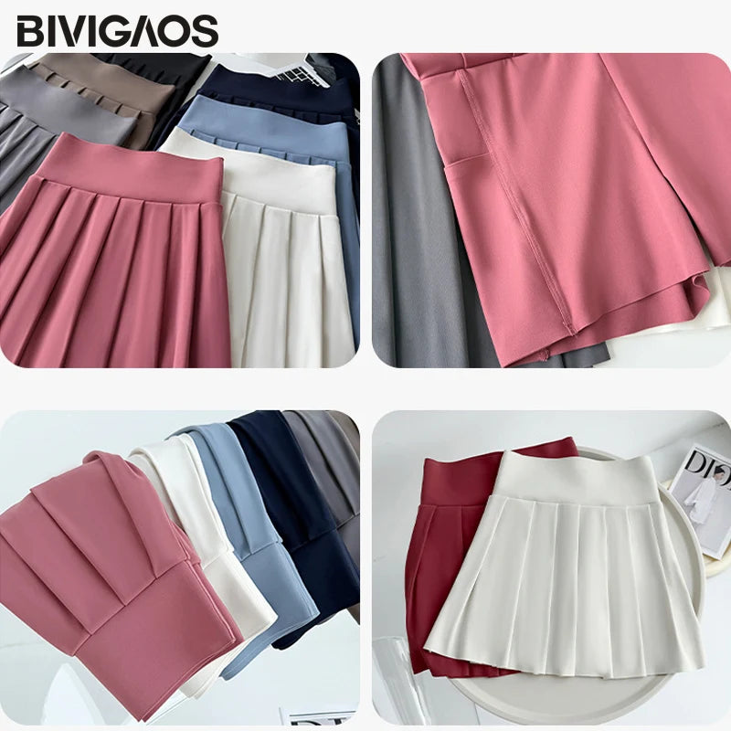 Pleated Skirts Shorts With Pocket Women Sharkskin Sport Fitness Tennis Mini Short Skirt