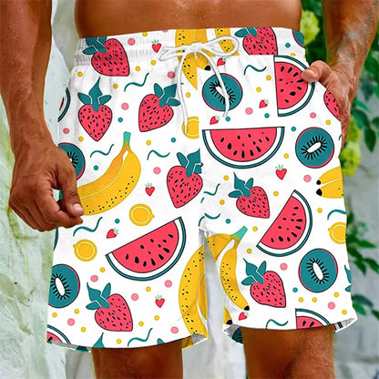 Mens Cartoon Fruit Beach Shorts 3D Printed Plants Swim Trunks Summer Quick Dry Board Shorts Hawaiian Party Swimming Shorts