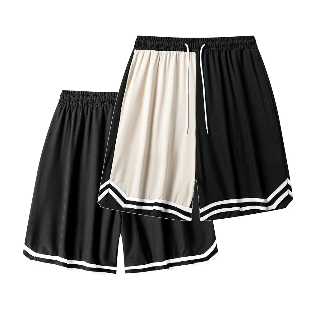 Men's Summer Outdoor Colorblock Basketball Shorts Drawstring Elastic Waist Casual Activities Hiking Fishing Contrast Striped Hem