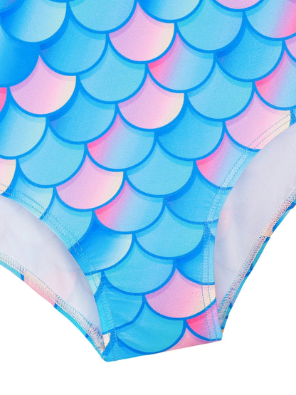 Swimwear Kids Girl Patchwork Pink Long Raglan Sleeve Swimming Suit Kids Scale Print Pattern Swimsuit Bikini Cut Bottom Zipper