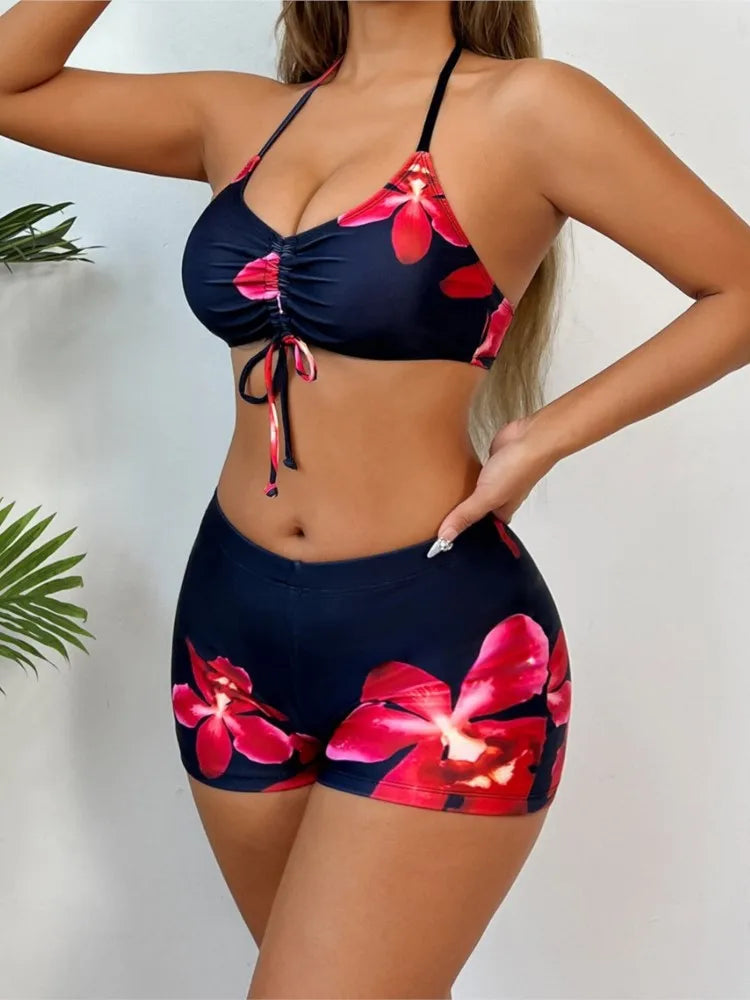 Bikini Bodysuit Swimwear Women With Kimono Bathing Suit Summer Splice Print Beachwear Holiday Bikini Cover Ups Outfits