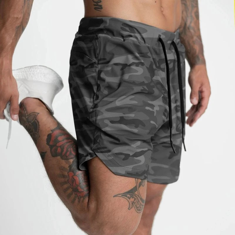Men Quick Dry Exercise Tranning Shorts Running Fitness Basketball Sports Gym Crossfit Sweatpants with Zipper Back Phone Pouch