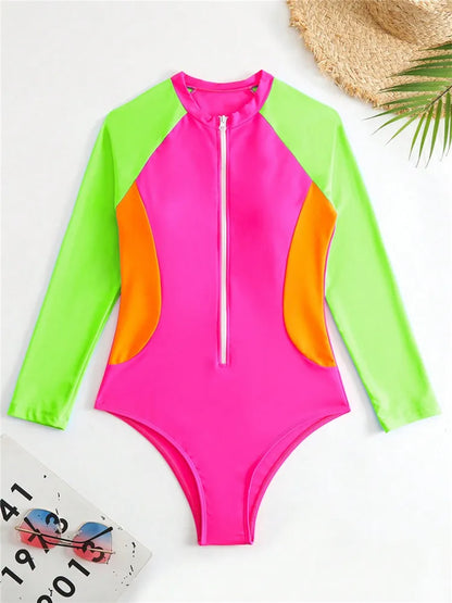 Long Sleeve Swimwear Women Rash Guard Surf Woman Swimsuit One-Piece Swimming Suit Beach Wear Bathing Suit Monokini