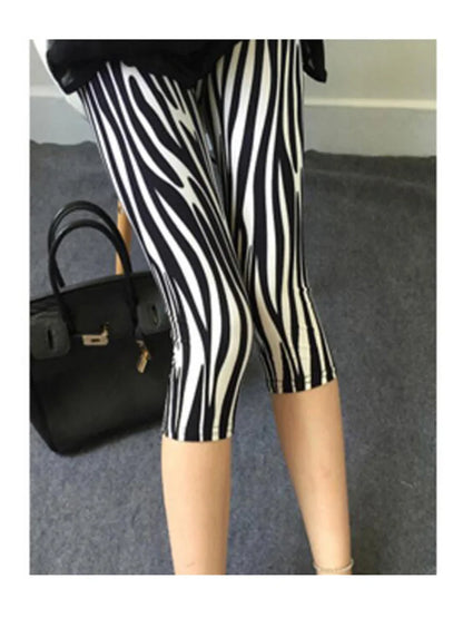 Workout Leggings Print Capris Women Push Up High Waist Pants Sportswear Short Trousers Black Fitness Legging