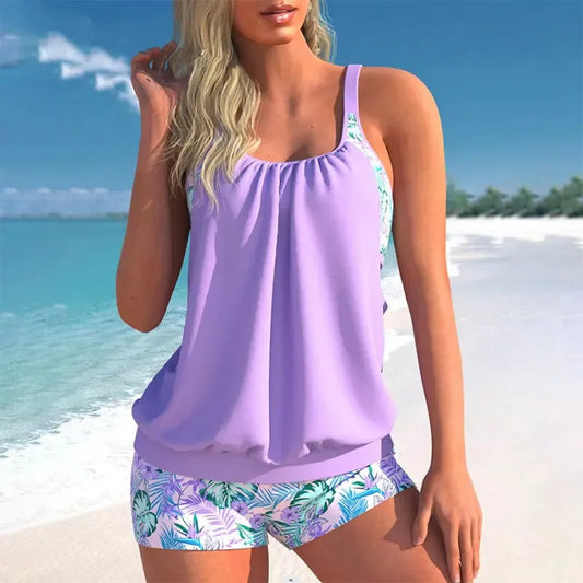 Women Two-piece Tankini Swimwear Printing High Waist Bikini Set Summer Swimsuit Beachwear Swimdress