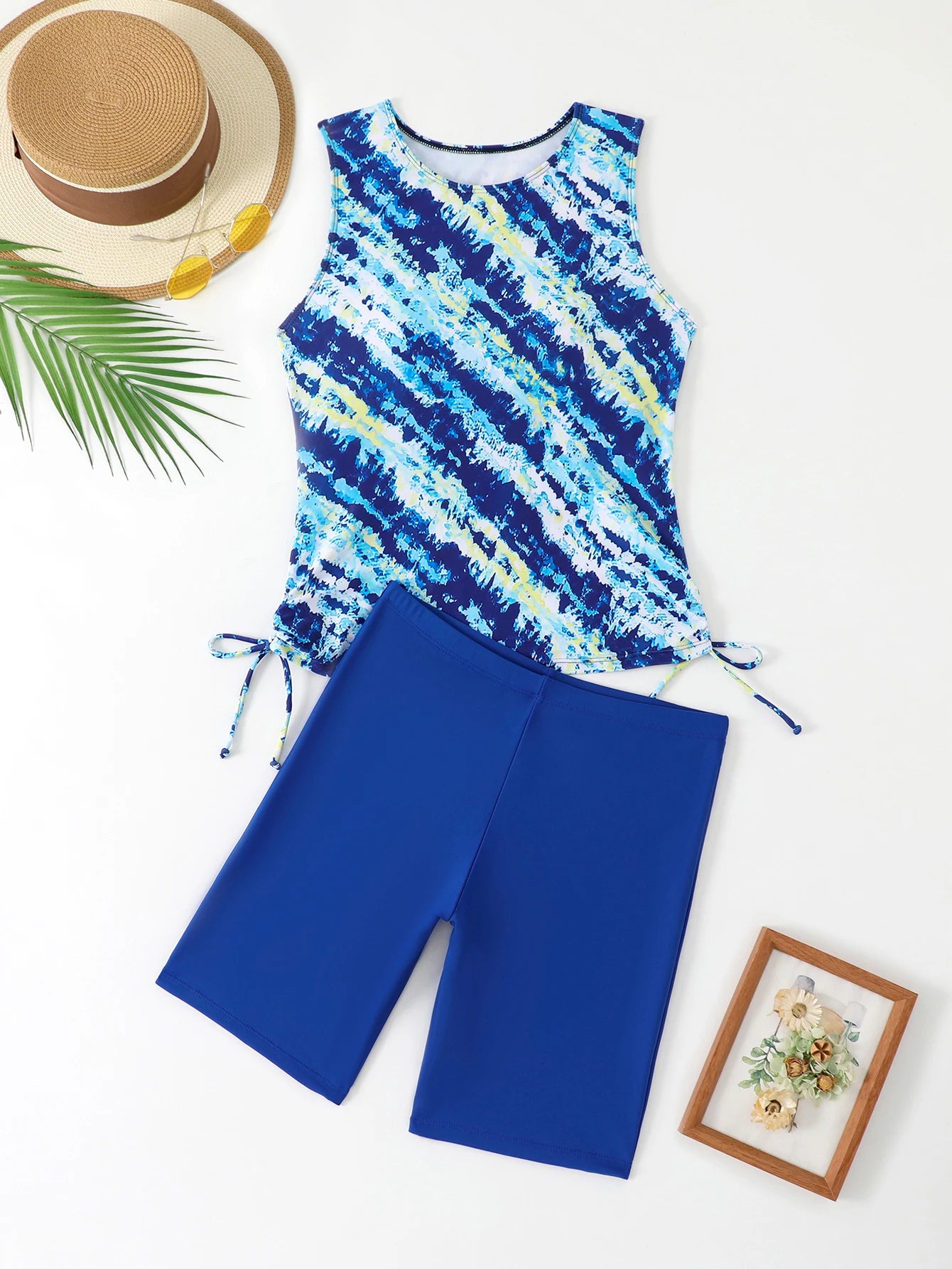 Striped Tankini Two Pieces Swimsuit Women Drawstring Swimwear Female Bathers Bathing Swimming Swim Suit Summer Beachwear