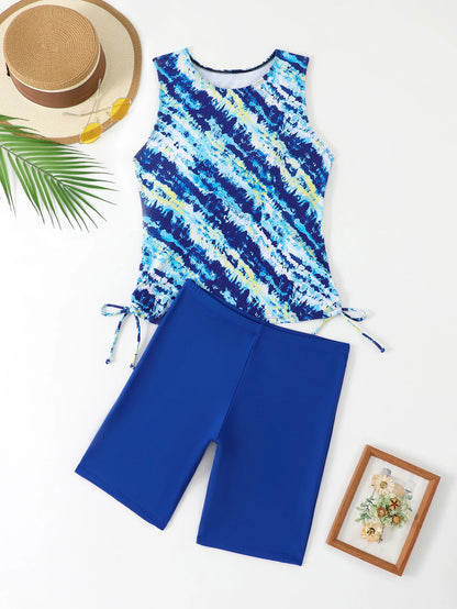 Striped Tankini Two Pieces Swimsuit Women Drawstring Swimwear Female Bathers Bathing Swimming Swim Suit Summer Beachwear