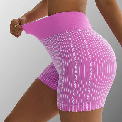 Women's Ribbed Stripes Yoga Shorts Quick Dry V Waist Shorts Gym Riding Running Leggings Outdoor Summer Fitness Fashion Shorts