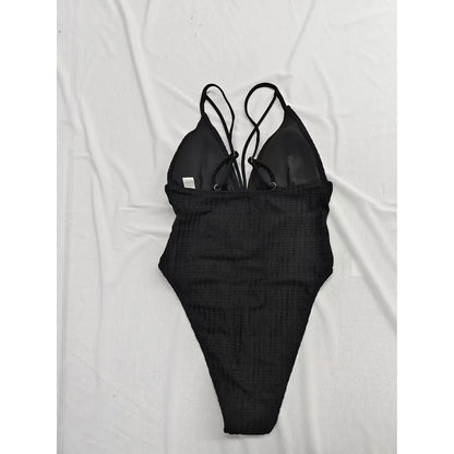 S - XXL 5 Colors V Neck Mesh Sheer Women Swimwear One Piece Swimsuit Female High Leg Cut Monokini Bather Bathing Suit Swim