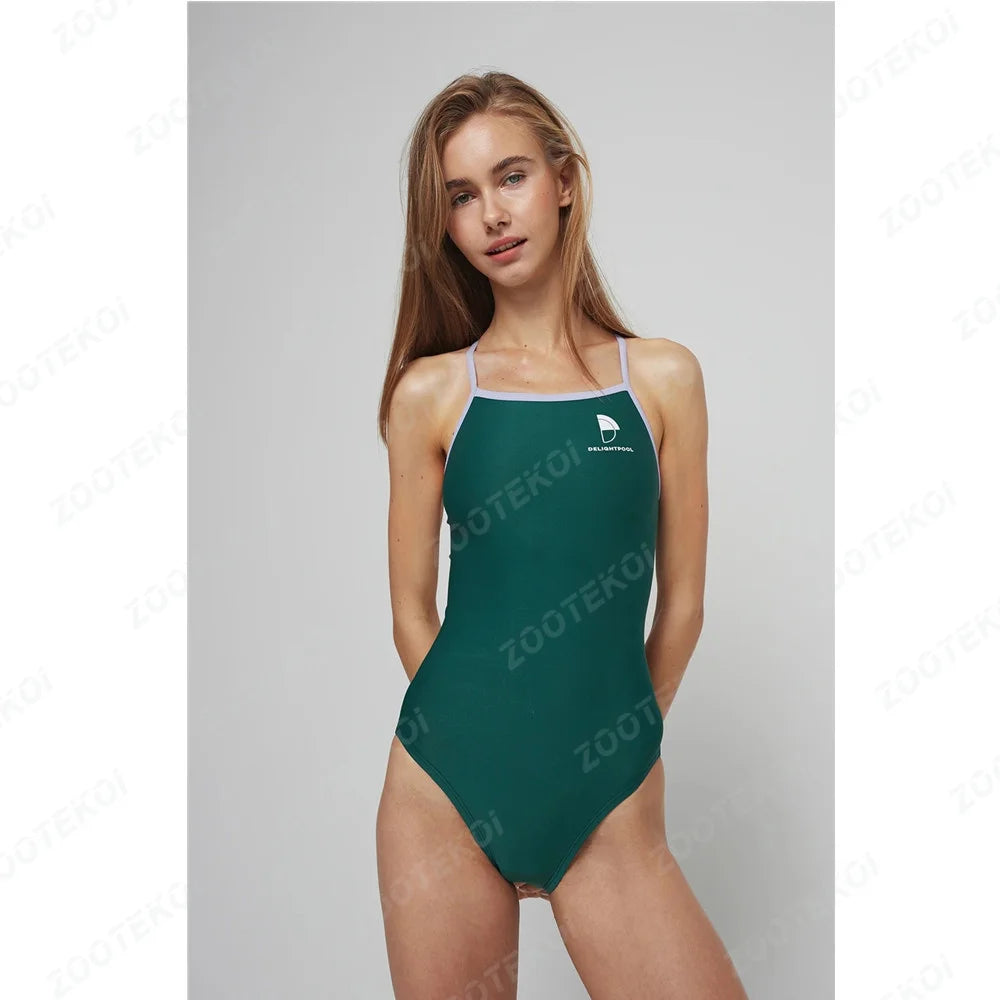 Women's Swimming Suit Hollow Back Swimsuit Female One-piece Triathlon Happy Prints Fit Practice Training Swimsuit