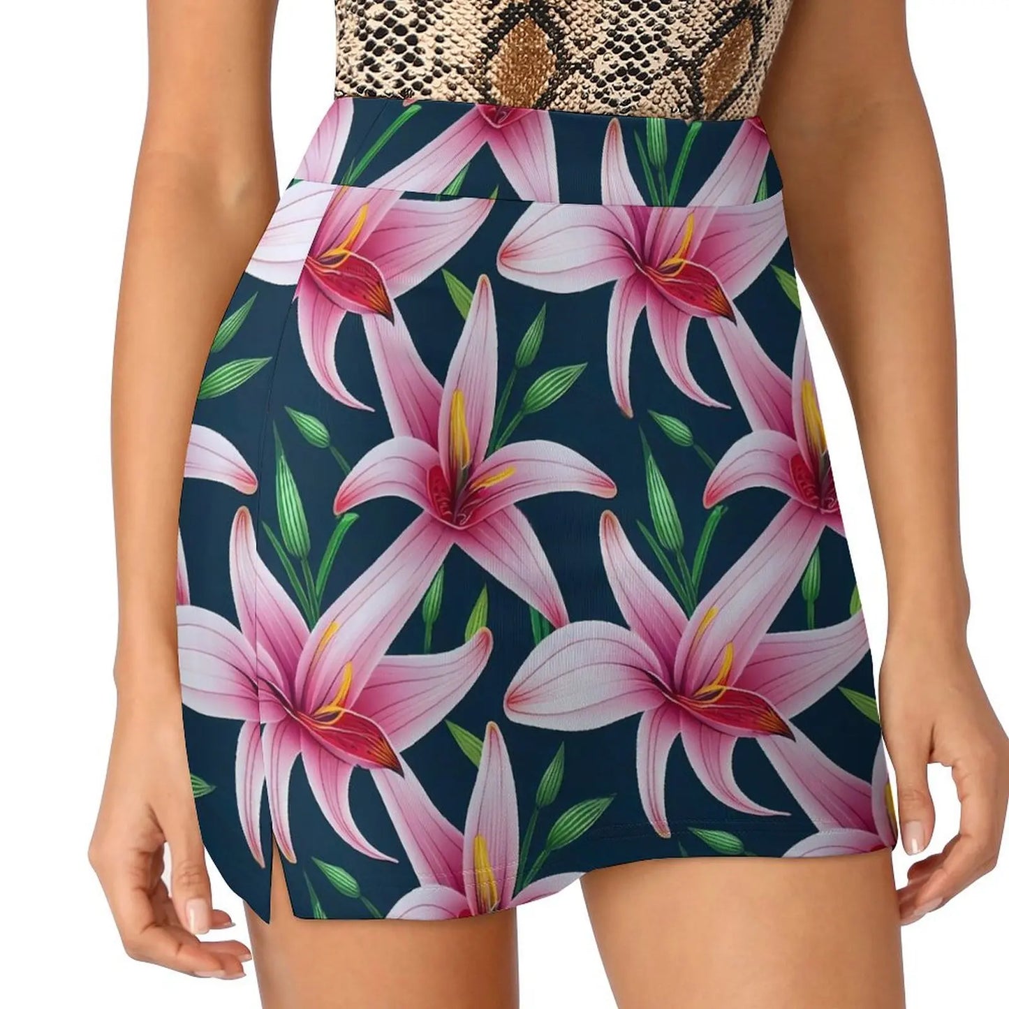 Lily Floral Tulips Skirt Summer Colorful Flowers Fashion Casual A-line Skirts Elegant Mini Skirt Woman Design Oversized Clothing