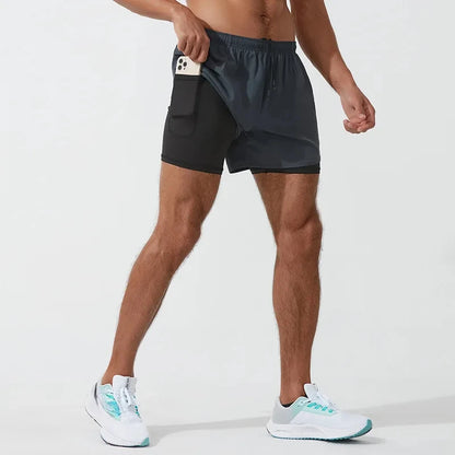 Summer 2 in 1 Jogging Clothing Gym Marathon Running Fitness Beach Shorts Men Sportswear Double-deck Training Sport Shorts Pant