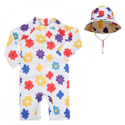 Baby Swimsuit One-Piece Bathing Suit Boy with Sun Cap UPF50 UV Protection Long Sleeve Dinosaur Children's Swimwear for Toddler