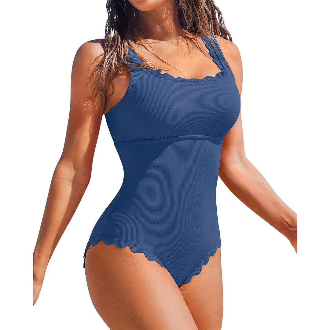 S - XXL 11 Colors Ribbed Frilled Women Swimwear One Piece Swimsuit Female Backless High Leg Cut Bather Bathing Suit Swim