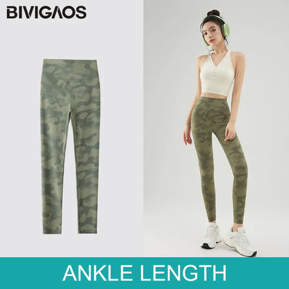 BIVIGAOS Summer Camouflage Green Sharkskin Biker Shorts Knee Length Short Leggings Women Casual Sports Cycling Shorts