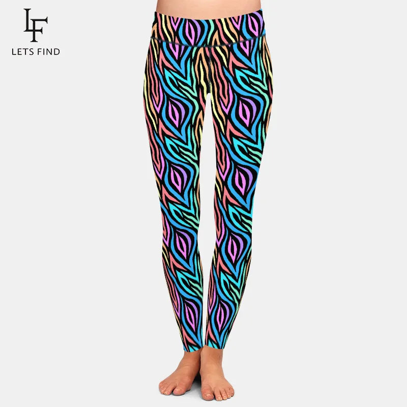 3D Colorful Abstract Zebra Pattern Digital Printing Leggings High Waist Soft Slim Fitness Leggings
