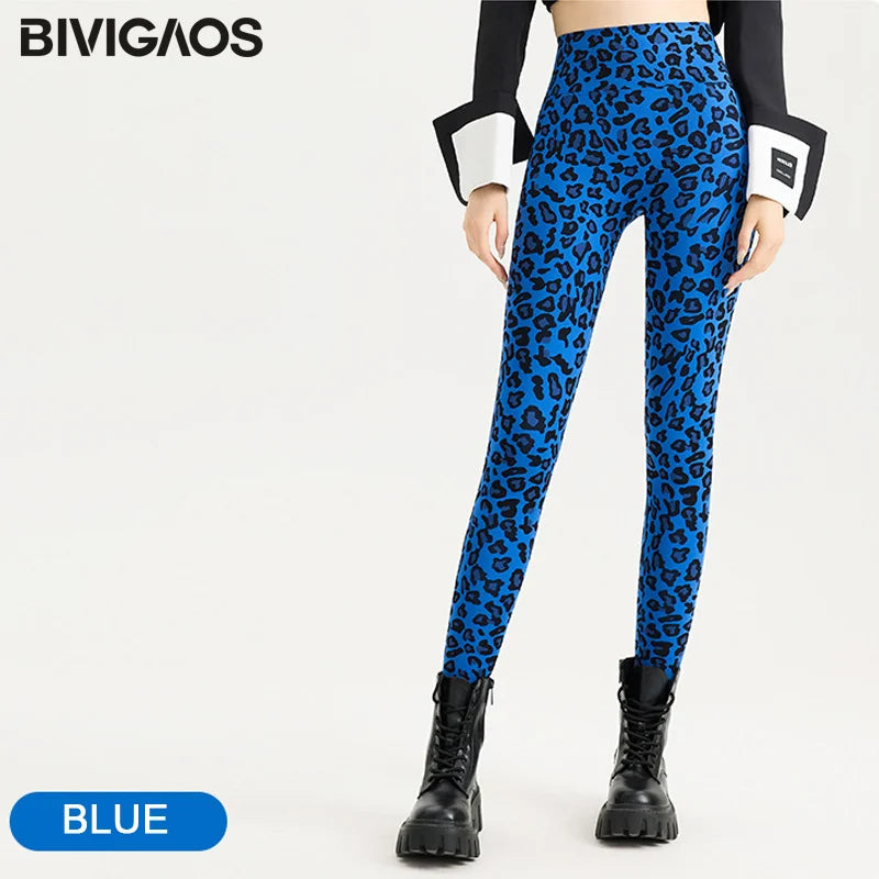 Spring Autumn Leopard Sharkskin Leggings Women High Waist Elastic Tight Yoga Leggings Slim Sports Fitness Leggings