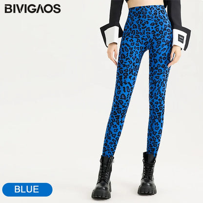 Spring Autumn Leopard Sharkskin Leggings Women High Waist Elastic Tight Yoga Leggings Slim Sports Fitness Leggings
