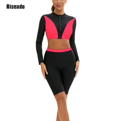 Rash Guard UPF 50+ SPF UV Protection Long Sleeve Sport Tops Swimsuit with Knee Length Pants for Workout Hiking Fishing