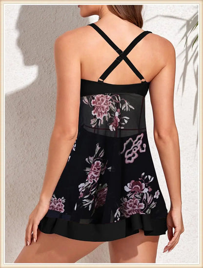 High Waist Swimsuit Beach Dress Women 2 Piece Printed Tankini Set Swimwear Female Bathing Swimming Swim Suit Beachwear Lady