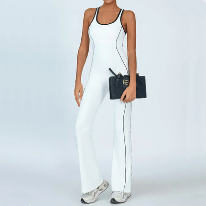 Pad Gym Women Jumpsuit Bell-bottoms Training Yoga Set Sportswear Women Sports Jumpsuit Fitness Rompers Stretch Workout Bodysuits