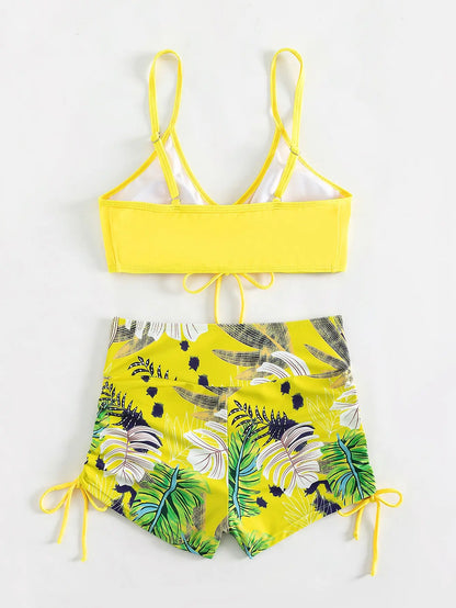 Drawstring Front Shorts Bikinis High Waist Swimsuit Women Swimwear Female Bathers Bathing Swimming Swim Suit Beachwear