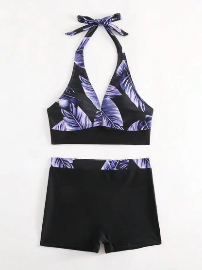 Push Up Bikinis Set Swimwear Women Leaf Print Swimsuit Summer Beach Wear Tankini Bathing Suit