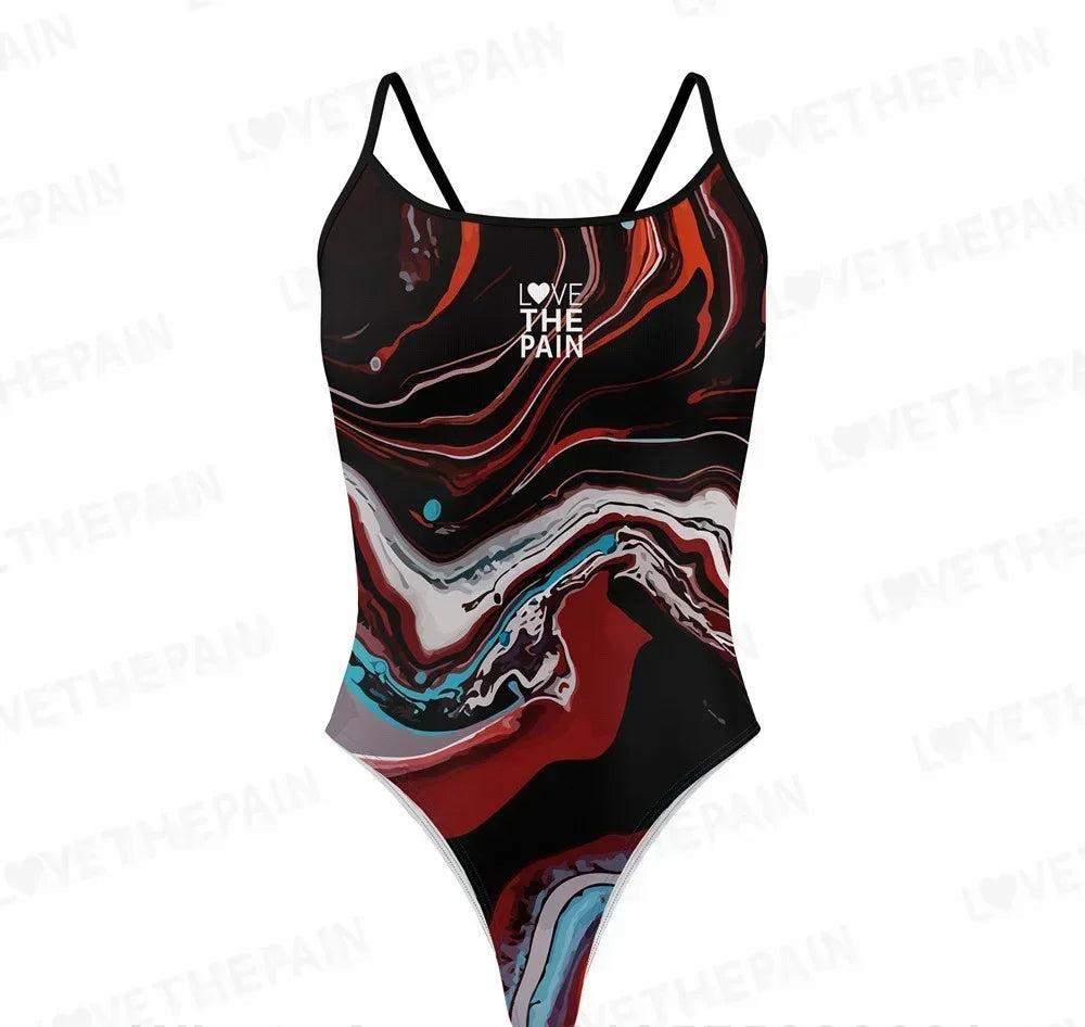 Love The Pain  Marble Design One Piece Swimsuit Women Swimwear Monokini Summer Beach Bathing Suit Race Printing Swimsuit