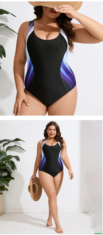 Print Patchwork Plus Size Swimwear Women Strapped Large Curvy One Piece Swimsuit Lady Big Bathing Suit