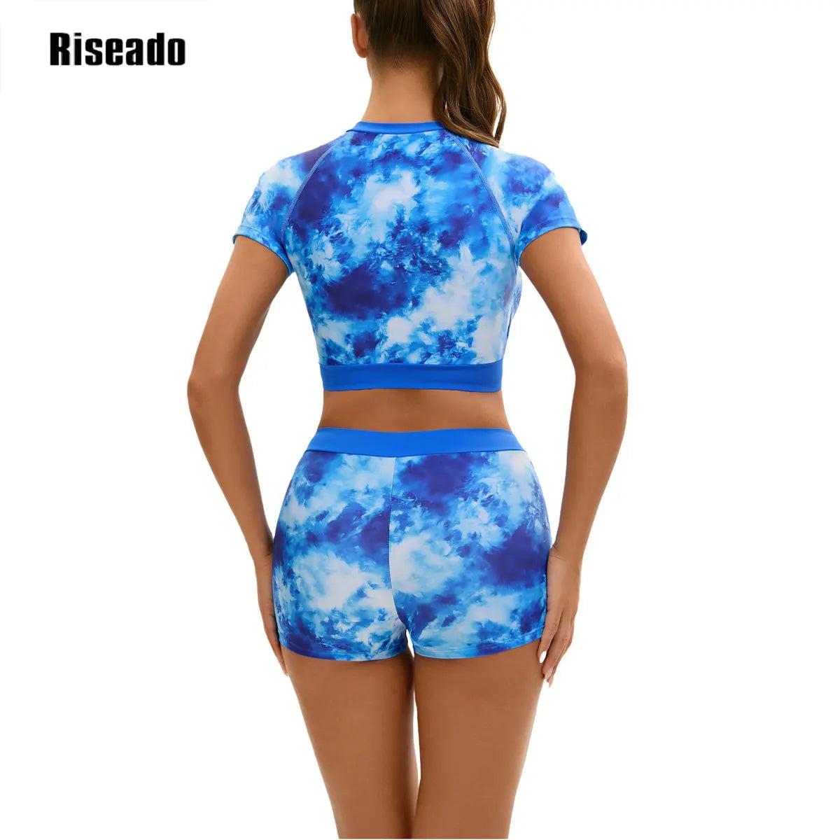 Women's 2 Piece Tankini Set Short Sleeve UPF 50+ Swim Shirt Built in Bra Bathing Suit with Boy shorts Bottoms