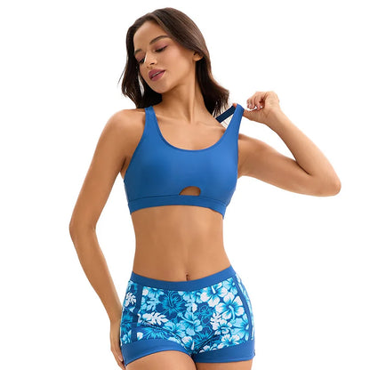 Women's Tankini 3-Piece Set, Long Sleeve Sun Protection Printed High Waist Split Rash Guard, Modest European Surfing