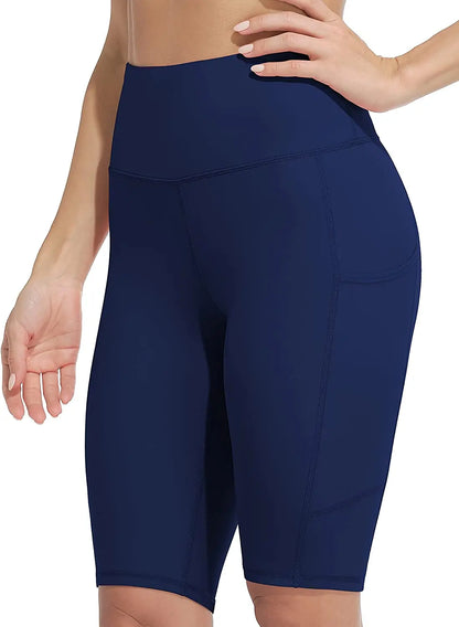 Anfilia Women Yoga Shorts Jogging  Running Sports Shorts  High-waist with Side Pockets Workout Shorts