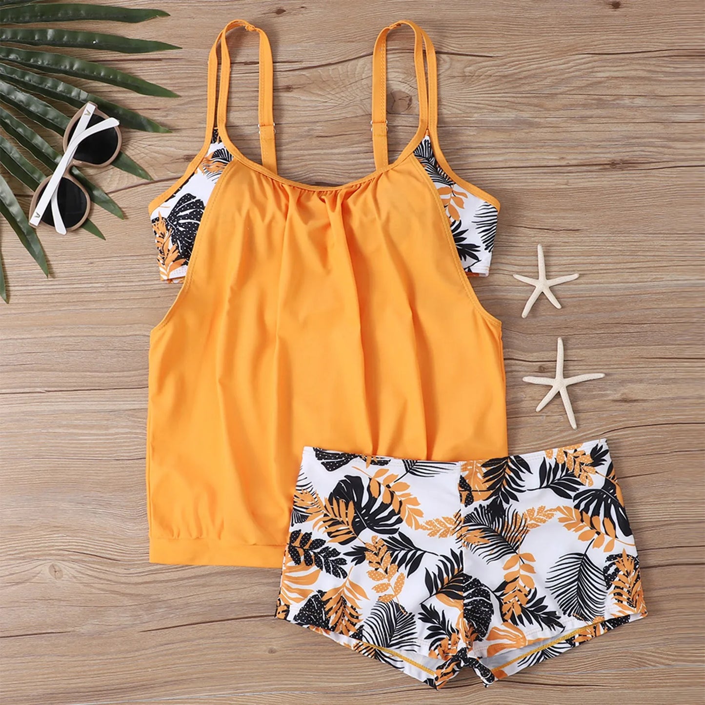 Women'S Printed Sling Split Boxer Shorts Bikini Plus Size Swimsuit Two Piece Comfortable