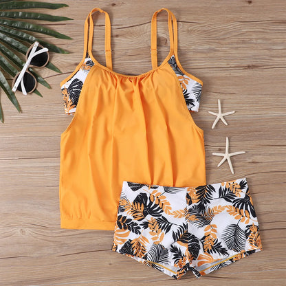 Women'S Printed Sling Split Boxer Shorts Bikini Plus Size Swimsuit Two Piece Comfortable