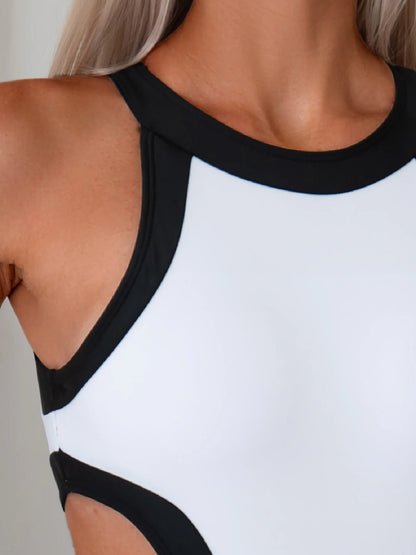 Cut Out One Piece Swimsuit Women Swimwear Sports Monokini Bodysuit White Swim Suit Bathing Suit High Waist Beachwear Summer