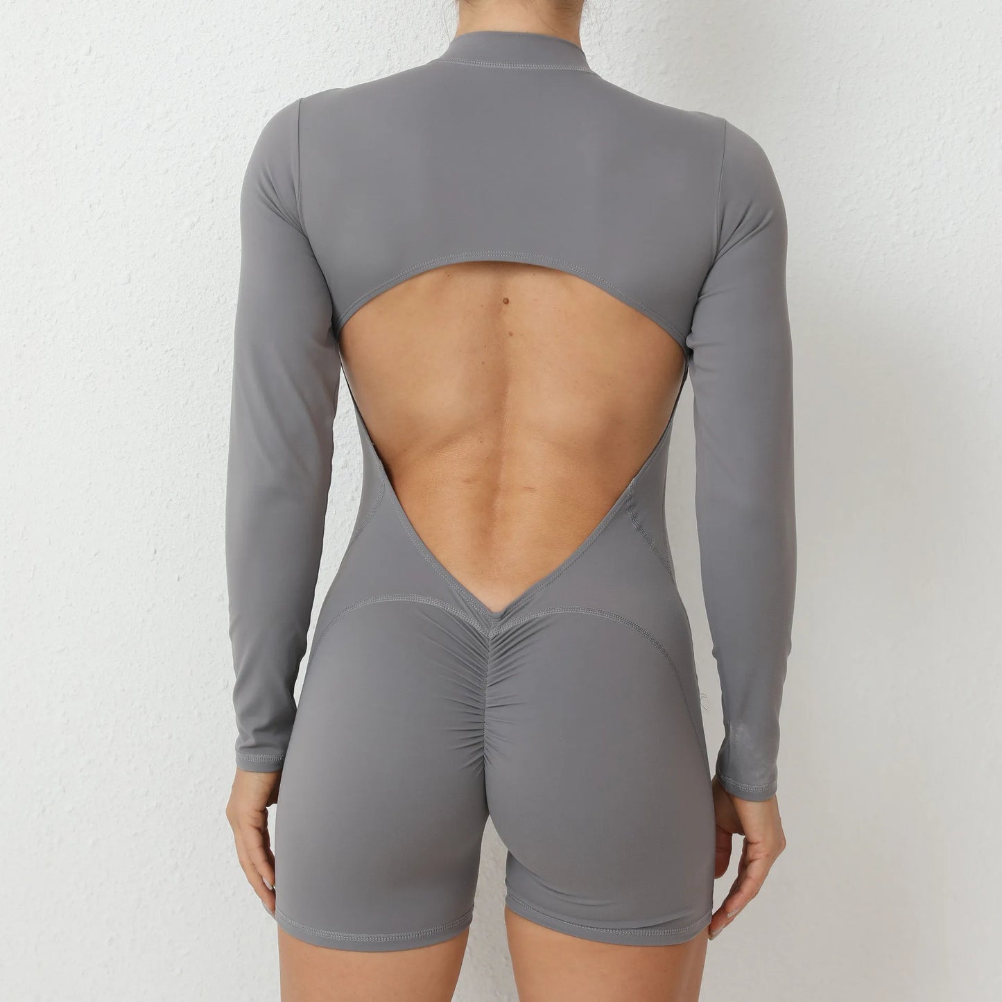 Pad Zipper Long Sleeve Yoga Set Women One Piece Jumpsuit Gym Workout Shorts Fitness Bodysuit Sports Athletic Suit XP358