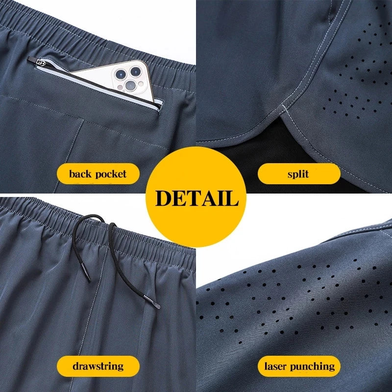 Men's Running Shorts Quick-drying Fitness Black Double Layer Shorts Men Sport Workout Training Bodybuilding Short Pants