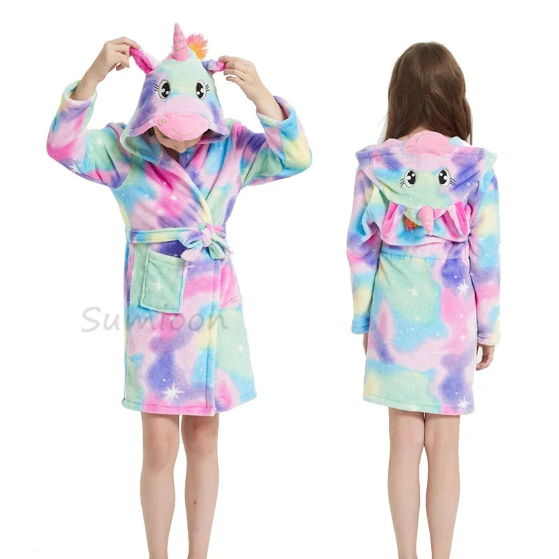 Children Bath Robe Baby Towel Children's Unicorn Hooded Bathrobes for Boys Girls