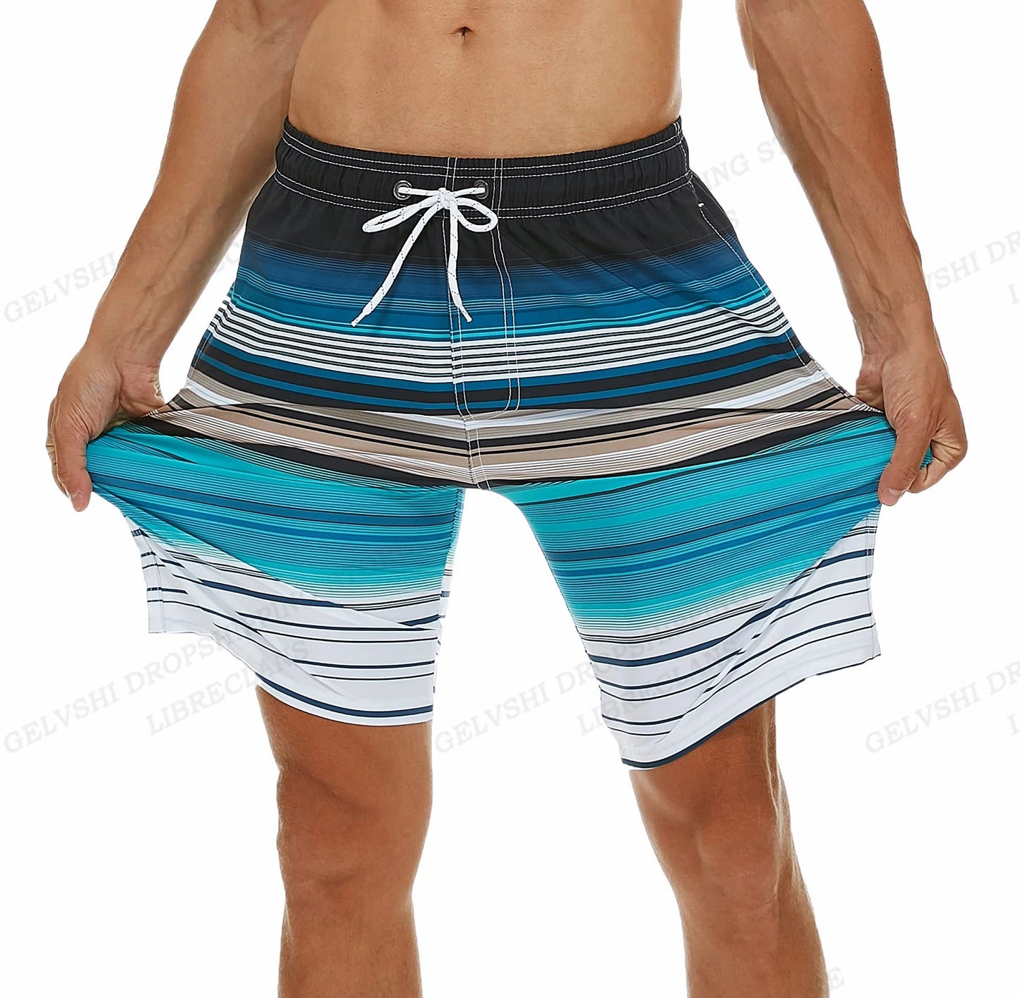 Men's Swimming Shorts Stripe 3d Surfing Board Short Kids Beach Shorts Men Swim Trunks Masculina Sports Fitness Pants Boy Briefs