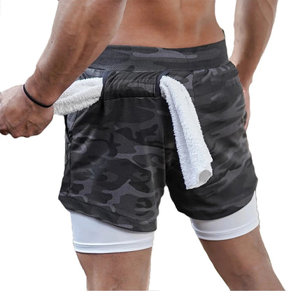 Men Shorts 2 In 1 Double-deck Quick Dry GYM Sport Shorts Fitness Jogging Workout Men Sports Short Pants