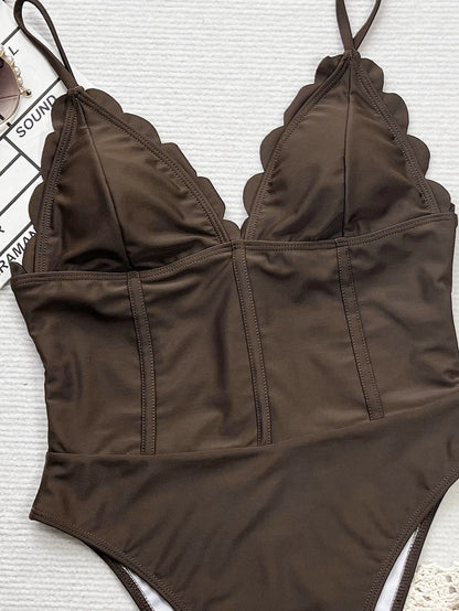 Lady Solid Swimwear Women Ruffle Push UP One Piece Swimsuit Monokini Strapped Backless Beach Bathing Suit