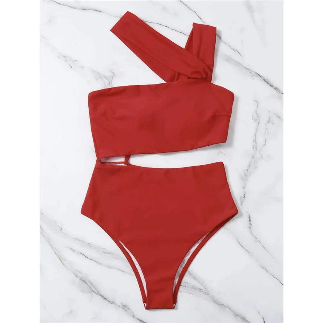 S - XL 13 Colors Asymmetric Cut Out One Piece Swimsuit Women Swimwear Female One Shoulder Padded Bather Bathing Suit Swim