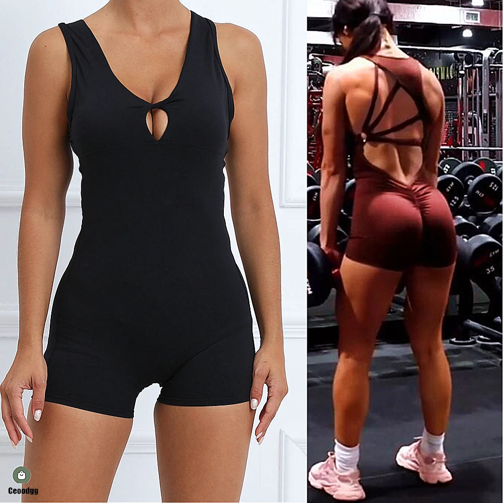 Pad Mental Lycra Gym Yoga Sets One Piece Jumpsuit Sport Women Workout Clothes Women Fitness Womens Outfits Active Suits