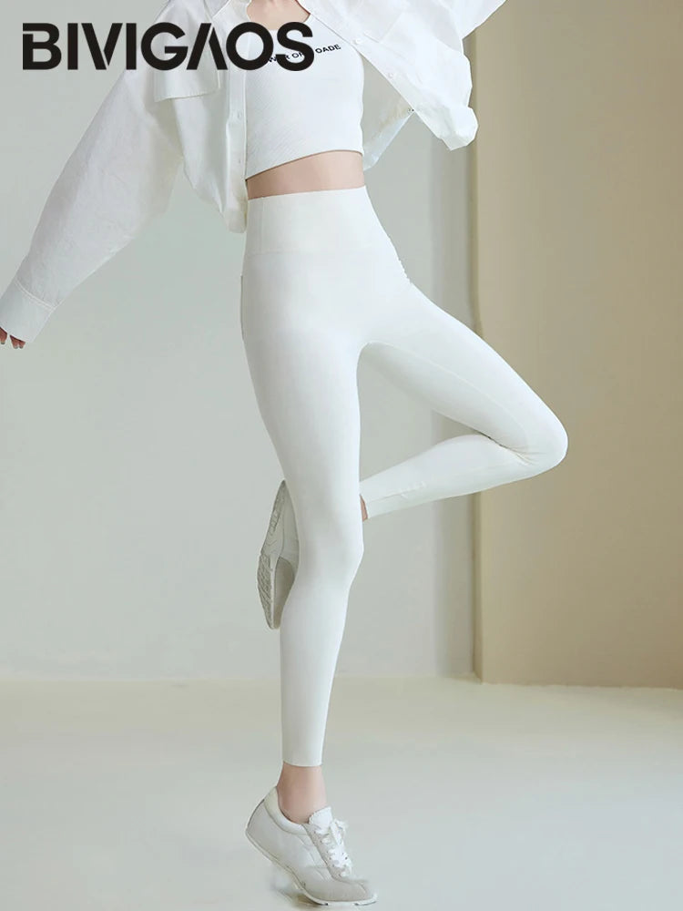 Back Pocket Sharkskin Leggings Women White Tight Casual Sport Fitness Leggings Skinny Pencil Pants