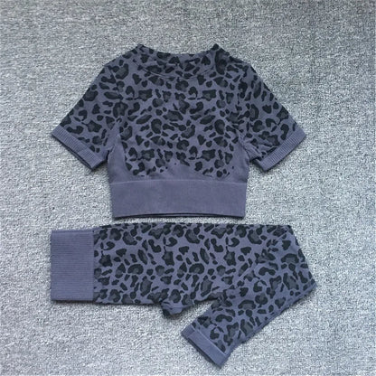 Women Fashion Leopard Printed 2 PCS Yoga Set Gym Shockproof Sports Bras Sport Leggings Running Work Out Training Suit