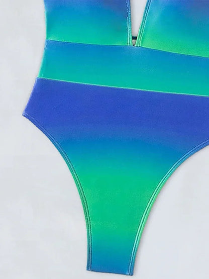 Swimwear One Piece Swimsuit Gradient Laced Up One Piece Women Swimsuit Beach Bather