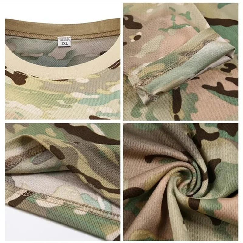 Military Camouflage Short Sleeves Men's Summer Quick Drying Sports T-shirt Outdoor Physical Training Tops Tactical T Shirts Tees