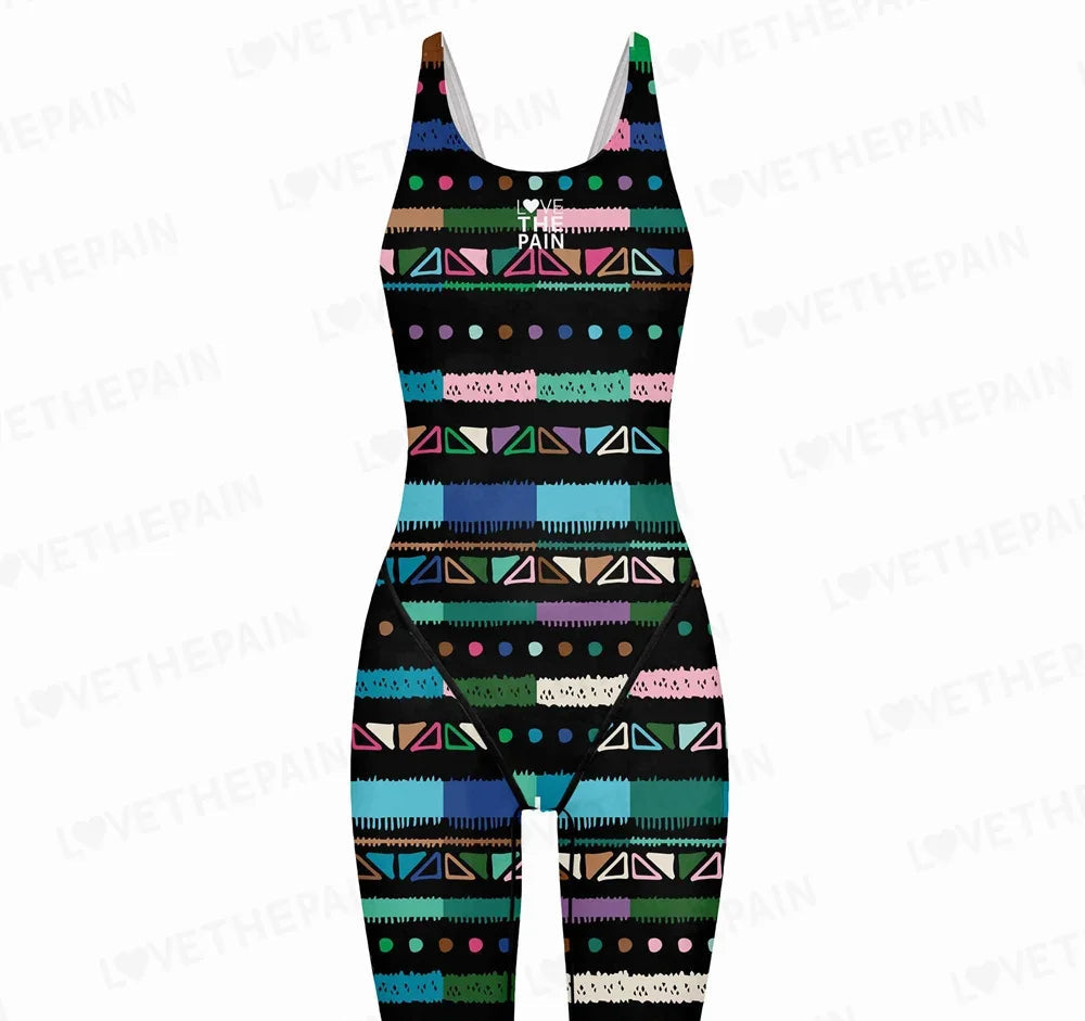 Girl Training Racing Swimwear Girl One Piece Competitive Swimsuits Summer Pool Professional Competition Knee Length Bodysuits